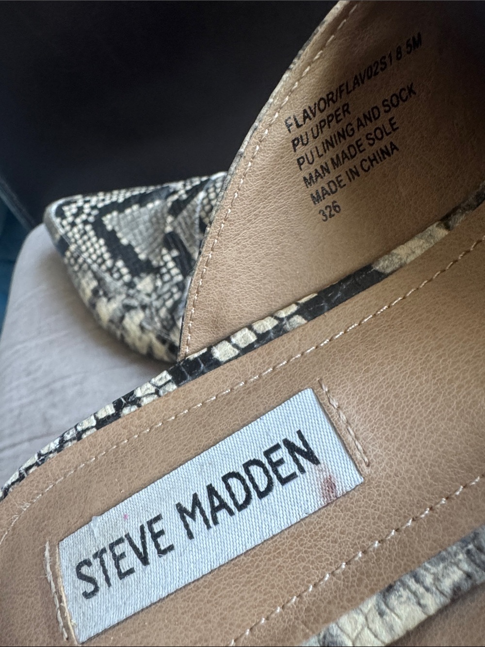 Steve Madden Snake-Print Slip-On Mules in Beige and Black - Picture 7 of 9